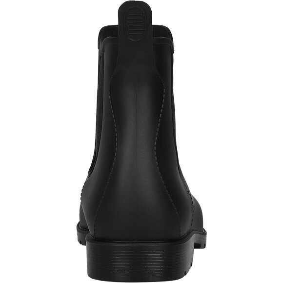 Women's New Black Pointed Toe Waterproof Chelsea Double Elastic Ankle Rain Boots - Picture 4 of 6